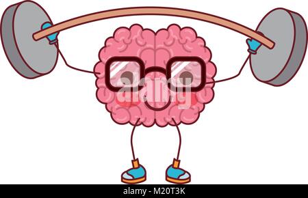 cartoon with glasses train the brain with calm expression in colorful silhouette with brown contour Stock Vector