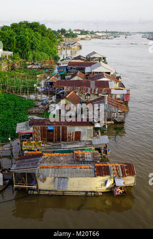 Chau Doc, Vietnam - Sep 3, 2017. Floating houses on Bassac River in Chau Doc, Vietnam. Chau Doc is a city in the heart of the Mekong Delta, in Vietnam Stock Photo