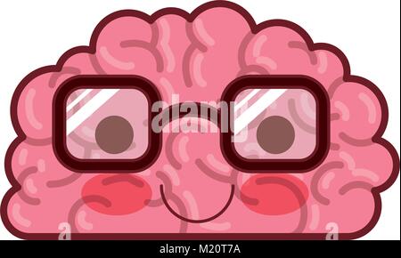 brain character with glasses and calm expression in colorful silhouette with brown contour Stock Vector