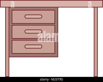 wooden desk of three drawers in colorful silhouette with brown contour Stock Vector