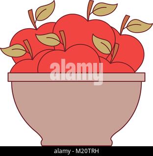 bowl with many apples in colorful silhouette with brown contour Stock Vector