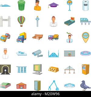 Metropolitan icons set, cartoon style Stock Vector
