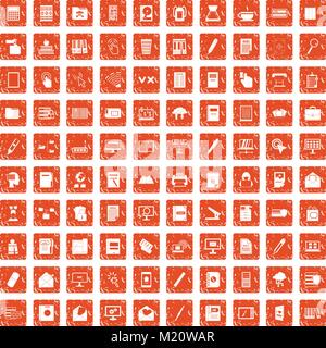 100 folder icons set grunge orange Stock Vector