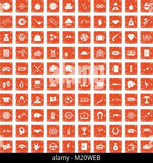 100 gambling icons set grunge orange Stock Vector