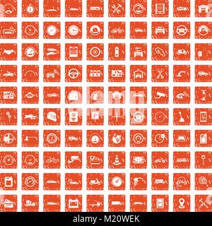 100 garage icons set grunge orange Stock Vector