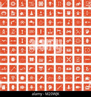 100 gear icons set grunge orange Stock Vector