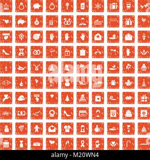 100 gift icons set grunge orange Stock Vector