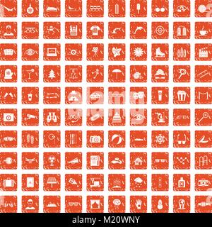 100 glasses icons set grunge orange Stock Vector