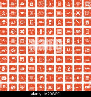 100 globe icons set grunge orange Stock Vector