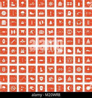 100 glove icons set grunge orange Stock Vector