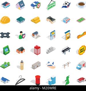 City space icons set, isometric style Stock Vector