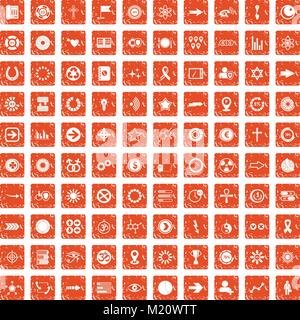 100 graphic elements icons set grunge orange Stock Vector