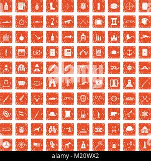100 guns icons set grunge orange Stock Vector