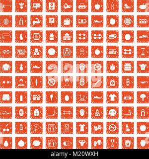 100 gym icons set grunge orange Stock Vector