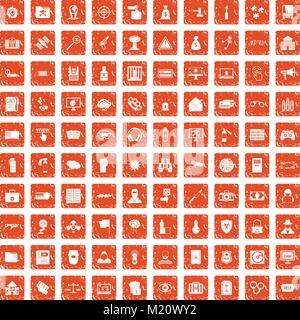100 hacking icons set grunge orange Stock Vector