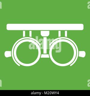 Trial frame for checking patient vision icon green Stock Vector
