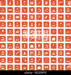 100 hairdresser icons set grunge orange Stock Vector