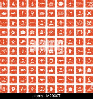 100 handshake icons set grunge orange Stock Vector