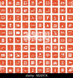 100 hardware icons set grunge orange Stock Vector