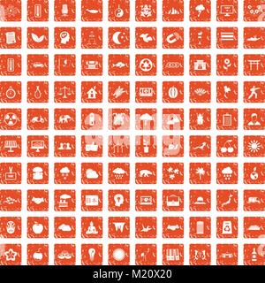 100 harmony icons set grunge orange Stock Vector