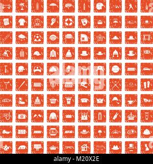100 hat icons set grunge orange Stock Vector