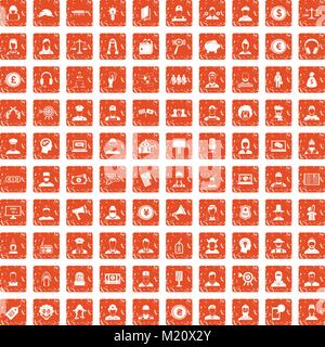 100 headhunter icons set grunge orange Stock Vector
