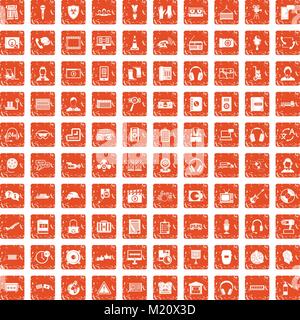 100 headphones icons set grunge orange Stock Vector