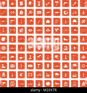 100 helmet icons set grunge orange Stock Vector