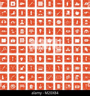 100 help icons set grunge orange Stock Vector