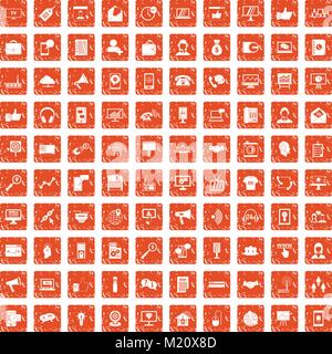 100 help desk icons set grunge orange Stock Vector