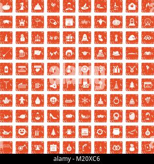 100 holidays icons set grunge orange Stock Vector