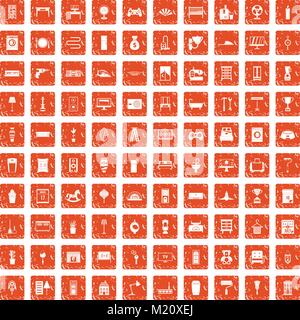 100 home icons set grunge orange Stock Vector
