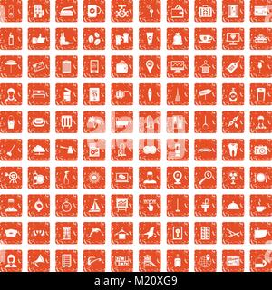 100 hotel services icons set grunge orange Stock Vector