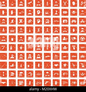 100 human resources icons set grunge orange Stock Vector