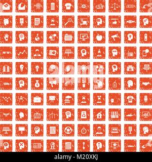 100 idea icons set grunge orange Stock Vector