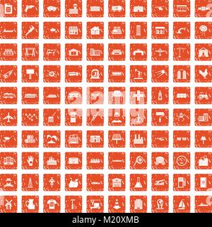 100 industry icons set grunge orange Stock Vector