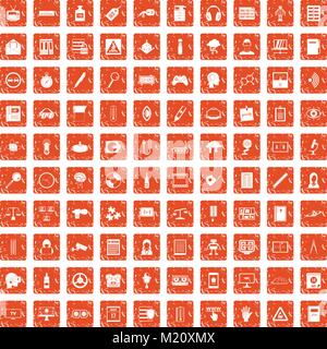 100 information icons set grunge orange Stock Vector