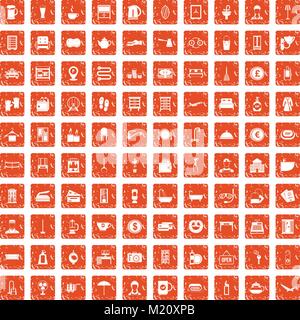 100 inn icons set grunge orange Stock Vector