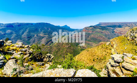 View of the highveld and the Blyde River Canyon along the Panorama Route in Mpumalanga Province of South Africa Stock Photo