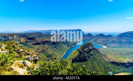 View of the highveld and the Blyde River Dam in the Blyde River Canyon Reserve, along the Panorama Route in Mpumalanga Province of South Africa Stock Photo