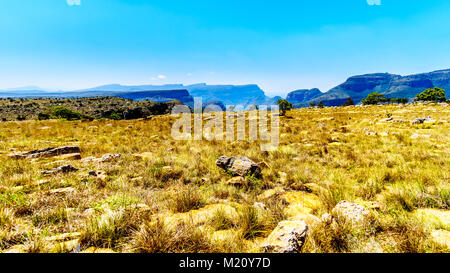 View of the highveld and the Blyde River Canyon along the Panorama Route in Mpumalanga Province of South Africa Stock Photo