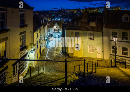 View of Whitby from the 199 steps between the town and the abbey. Stock Photo