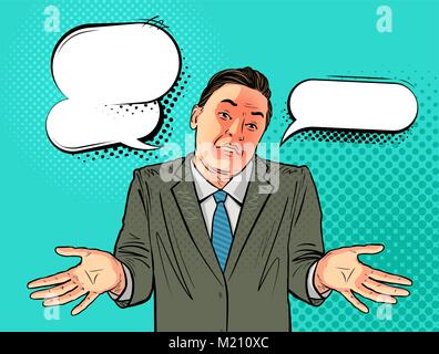 Businessman, man in business suit throws his hands. Vector illustration in pop art retro comic style Stock Vector