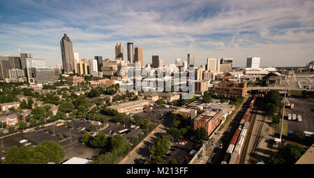 A view of the urban sprawl of buildings in the vast Atlanta, Georgia skyline North America Stock Photo