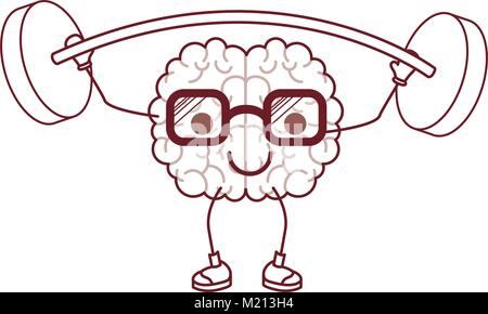 cartoon with glasses train the brain with calm expression in dark red contour Stock Vector