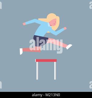 Business Woman Jumping Over Obstacle Successful Office Worker Character Businesswoman Corporate Isolated Stock Vector