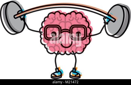 cartoon with glasses train the brain with calm expression in watercolor silhouette Stock Vector