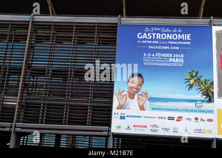Paris, France. 2nd Feb, 2018. Initiated by Babette De Rozieres, the 3rd Edition of the Salon de la Gastronomie des Outre-Mer et de la Francophonie opens its doors from February 2 to 4, 2018, in collaboration with the Academy of Culinary Arts of the Creole World and French Polynesia as guest of honor. Credit: Bernard Menigault/Alamy Live News Stock Photo