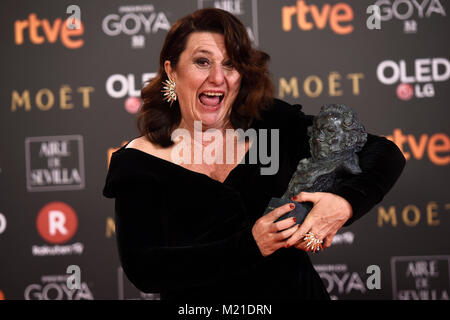 Actress Adelfa Calvo in the press room during the 32th annual Goya Film Awards in Madrid, on Saturday 3rd February, 2018. pictured: Goya actriz reparto ' El autor ' Credit: Gtres Información más Comuniación on line, S.L./Alamy Live News Stock Photo