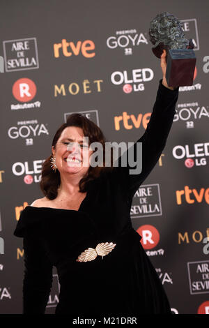 Actress Adelfa Calvo in the press room during the 32th annual Goya Film Awards in Madrid, on Saturday 3rd February, 2018. pictured: Goya actriz reparto ' El autor ' Credit: Gtres Información más Comuniación on line, S.L./Alamy Live News Stock Photo